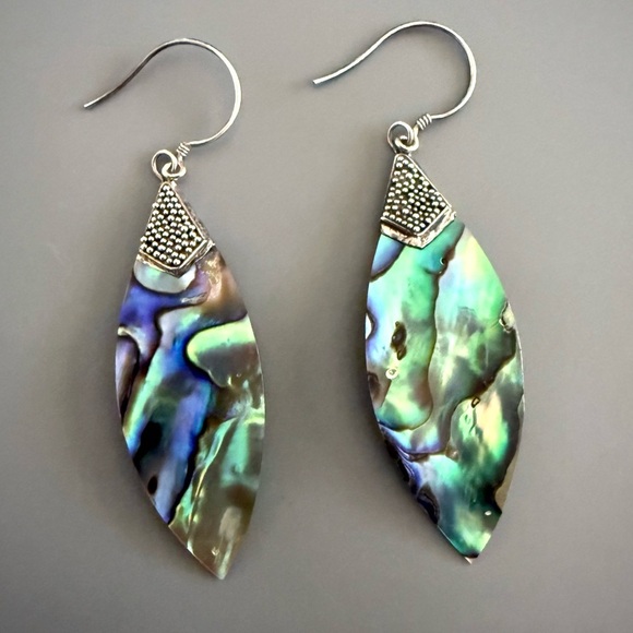 Abalone Shell Sterling Silver Dangle Earrings VTG - Picture 1 of 3
